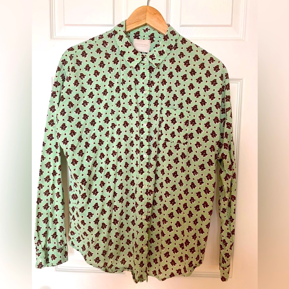 Scotch & Soda| floral cotton lightweight button down blouse / shirt